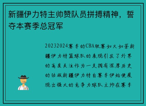 新疆伊力特主帅赞队员拼搏精神，誓夺本赛季总冠军